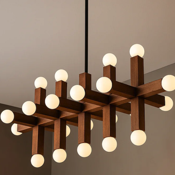 Stunning Vertical Walnut Globe Chandelier