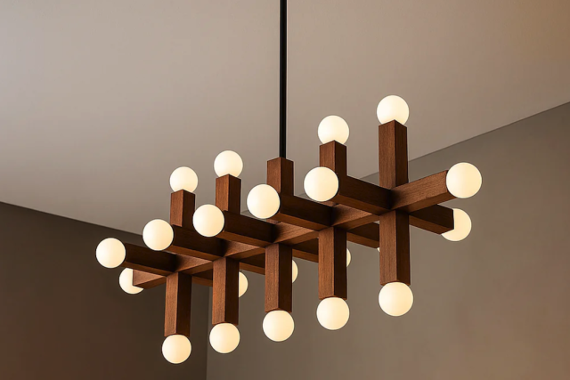 Stunning Vertical Walnut Globe Chandelier