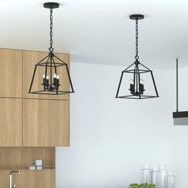 Modern Black Metal Pendant Lighting for Geometric Kitchen Island