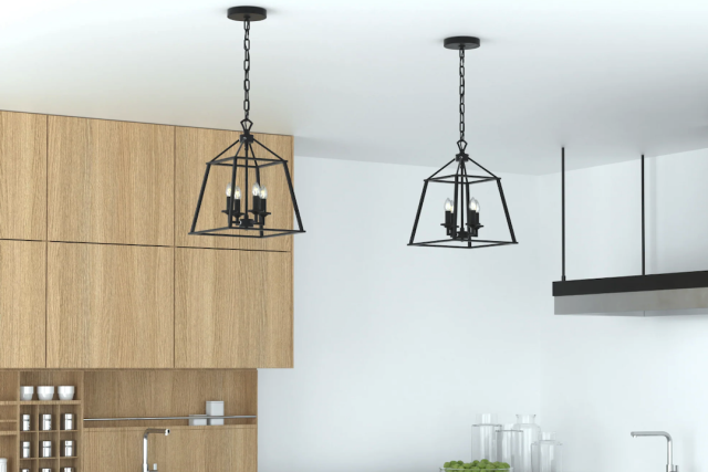 Modern Black Metal Pendant Lighting for Geometric Kitchen Island